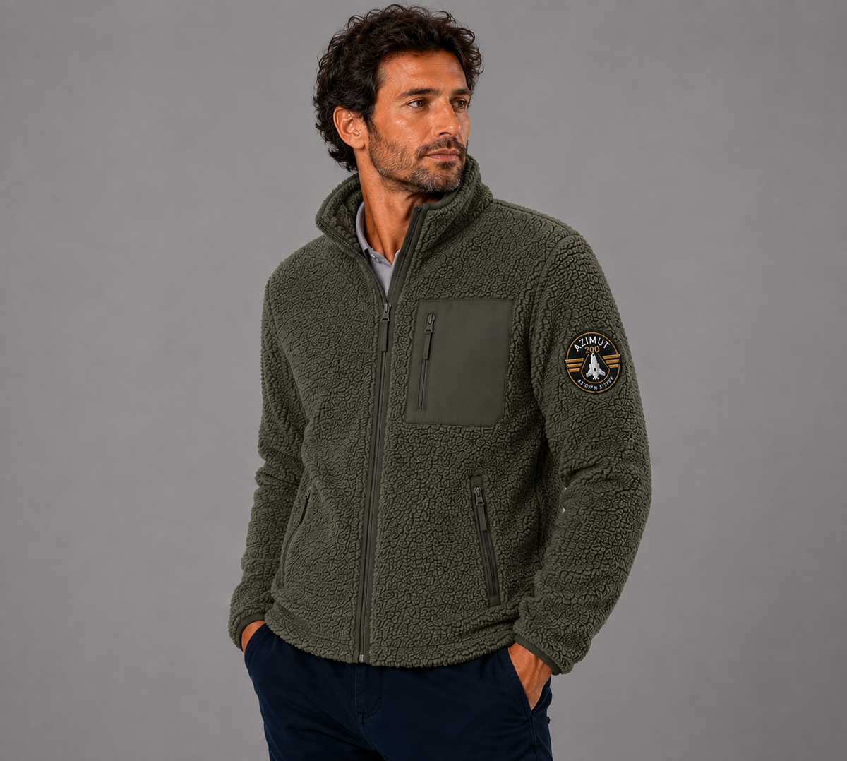 VESTE UNISEX SHERPA  KAKI   BRODE AZIMUT