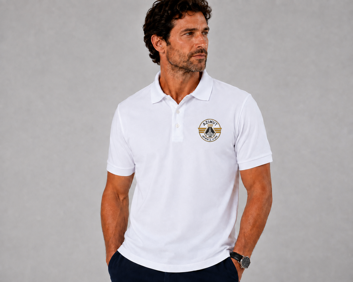 POLO HOMME MANCHE COURTE K241 BRODE AZIMUT COTE COEUR BLANC
