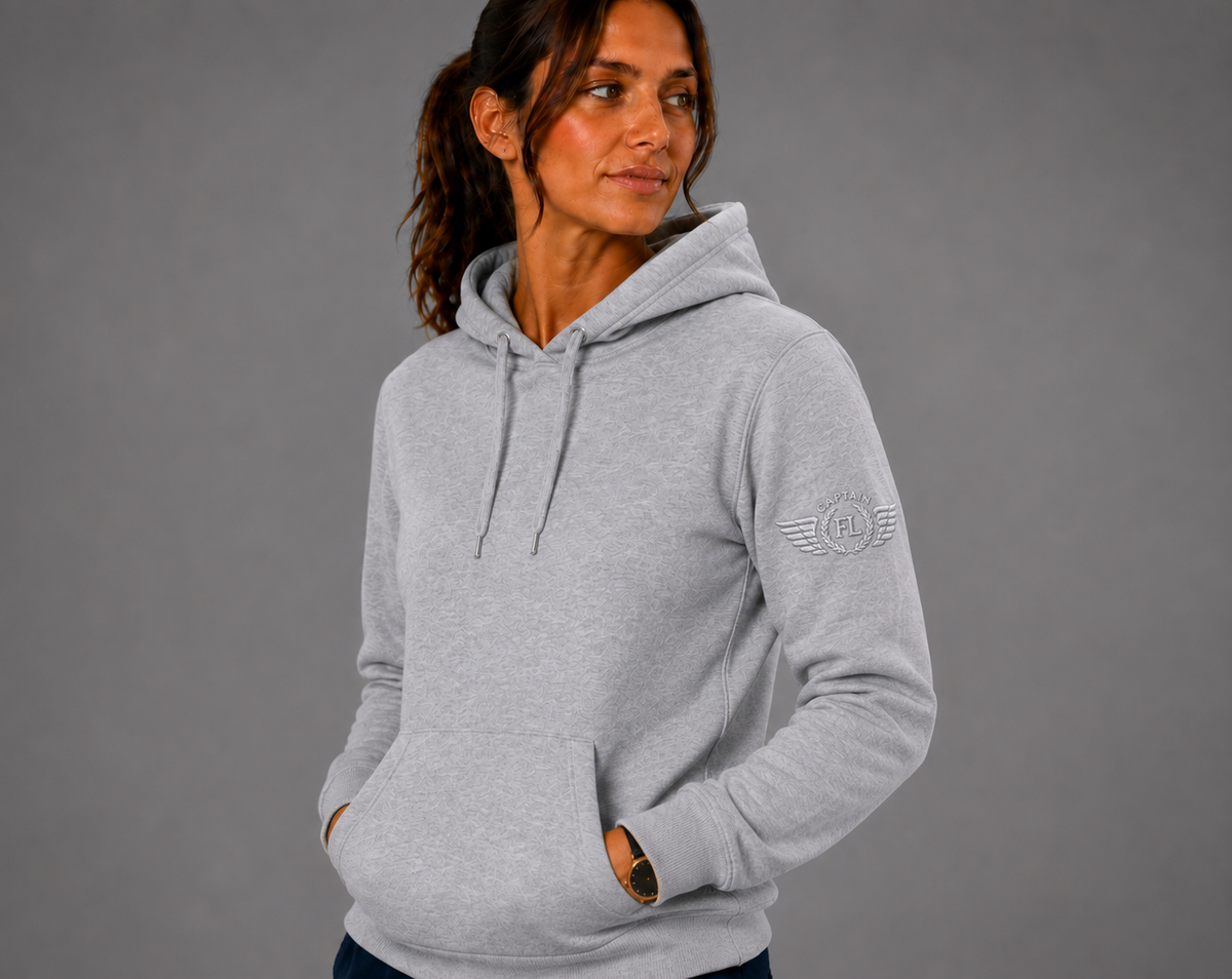 SWEAT SHIRT CAPUCHE FEMME K473  GRIS CHINE    BRODEE FLIGHT LEVEL