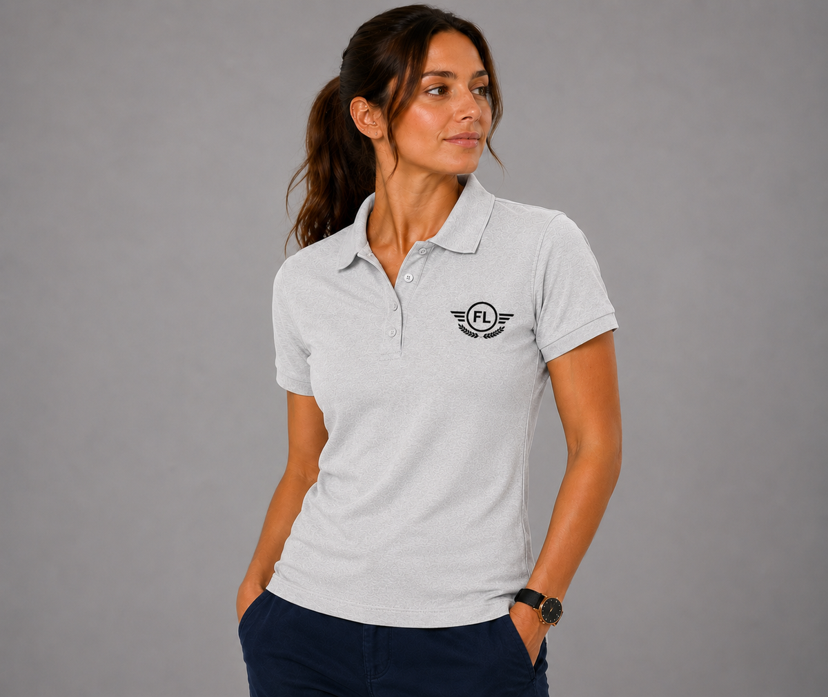 POLO FEMME  MANCHE COURTE K242 BRODE COTE COEUR FLIGHT LEVEL