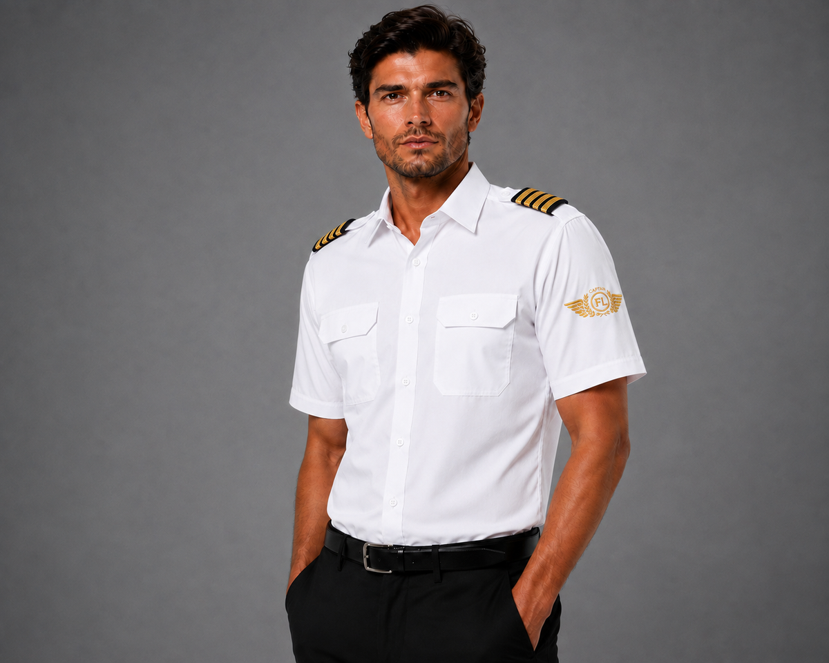 CHEMISE HOMME  BLANCHE MANCHE COURTE K503 BRODEE MANCHE FLIGHT LEVEL