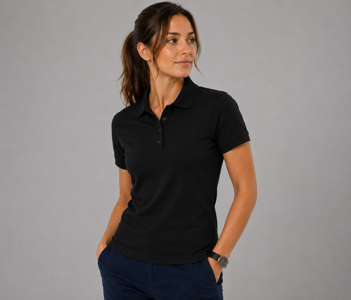 POLO FEMME  MANCHE COURTE K242 UNIS NOIR