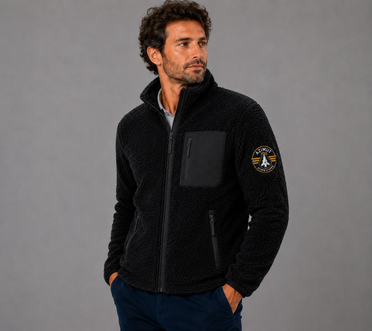 VESTE UNISEX SHERPA  NOIR  BRODE AZIMUT