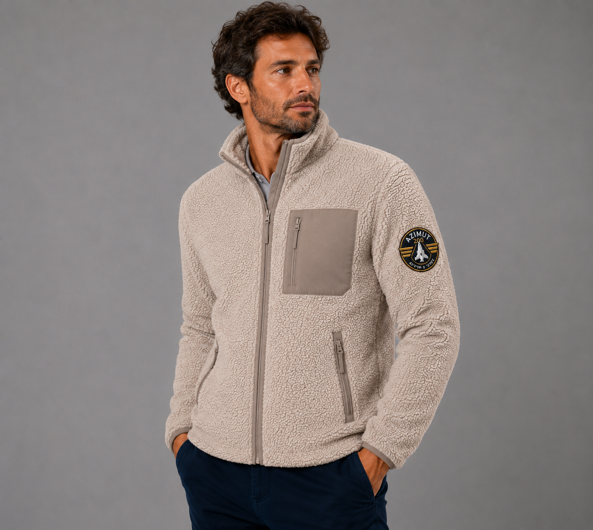 VESTE UNISEX SHERPA  BEIGE  BRODE AZIMUT
