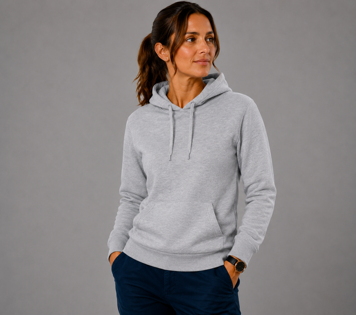SWEAT SHIRT CAPUCHE FEMME K473 GRIS CHINE