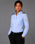 CHEMISE FEMME  MANCHE LONGUE  K506 UNIS CIEL BRODEE FLIGHT LEVEL MANCHE