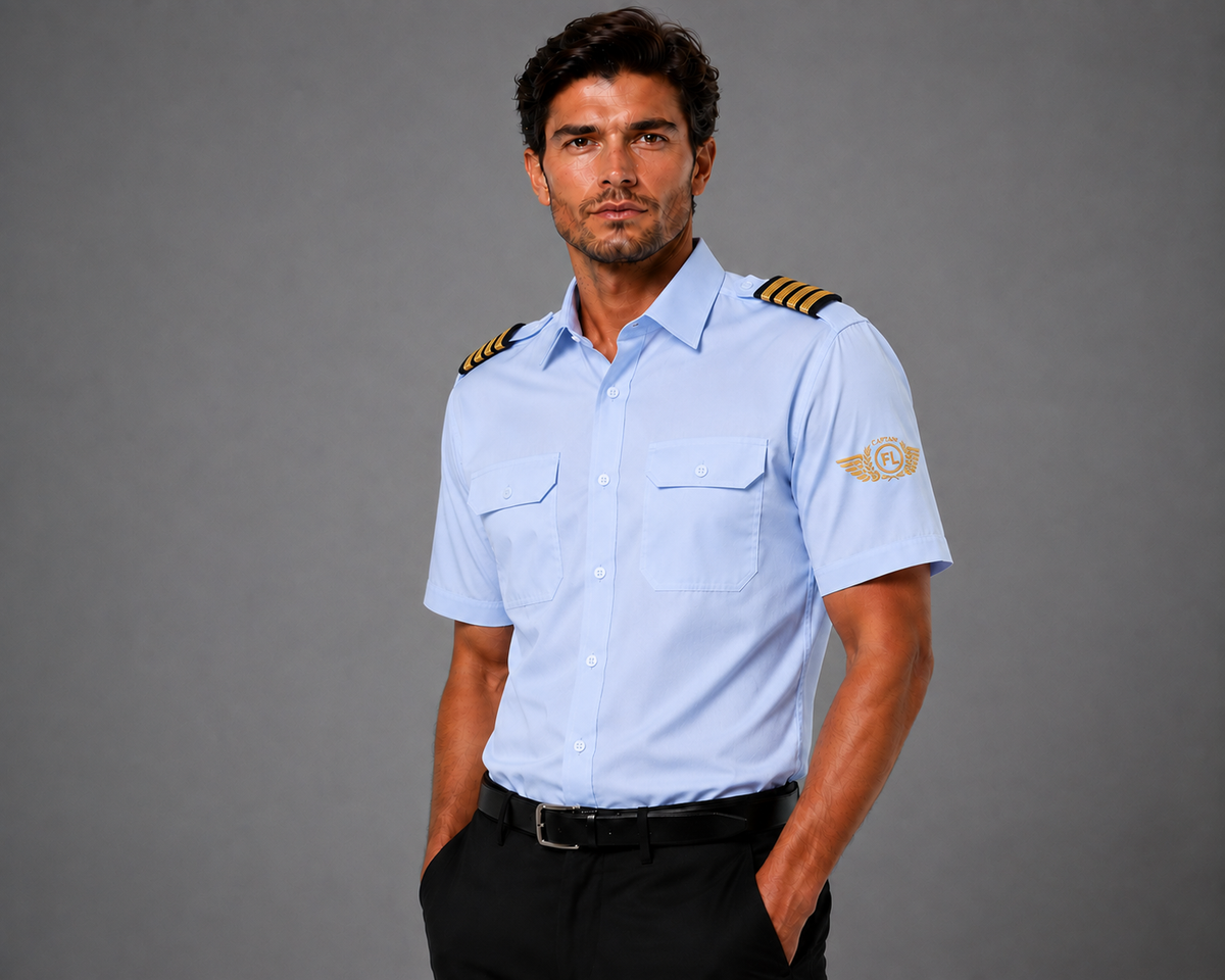 CHEMISE HOMME CIEL MANCHE COURTE K503 BRODEE MANCHE  FLIGHT LEVEL