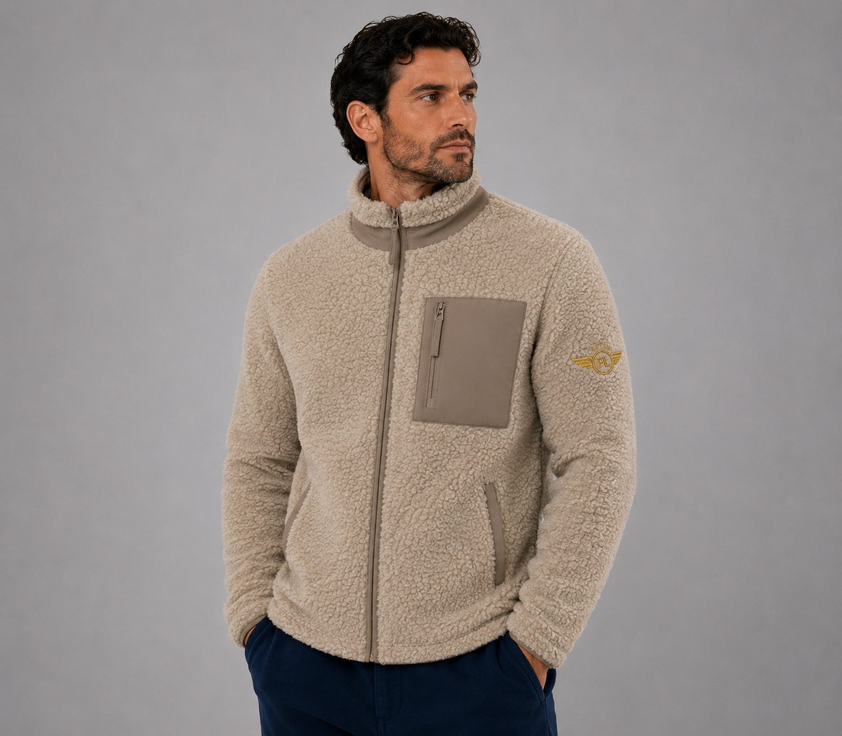 VESTE UNISEX SHERPA  BEIGE BRODE FLIGHT LEVEL