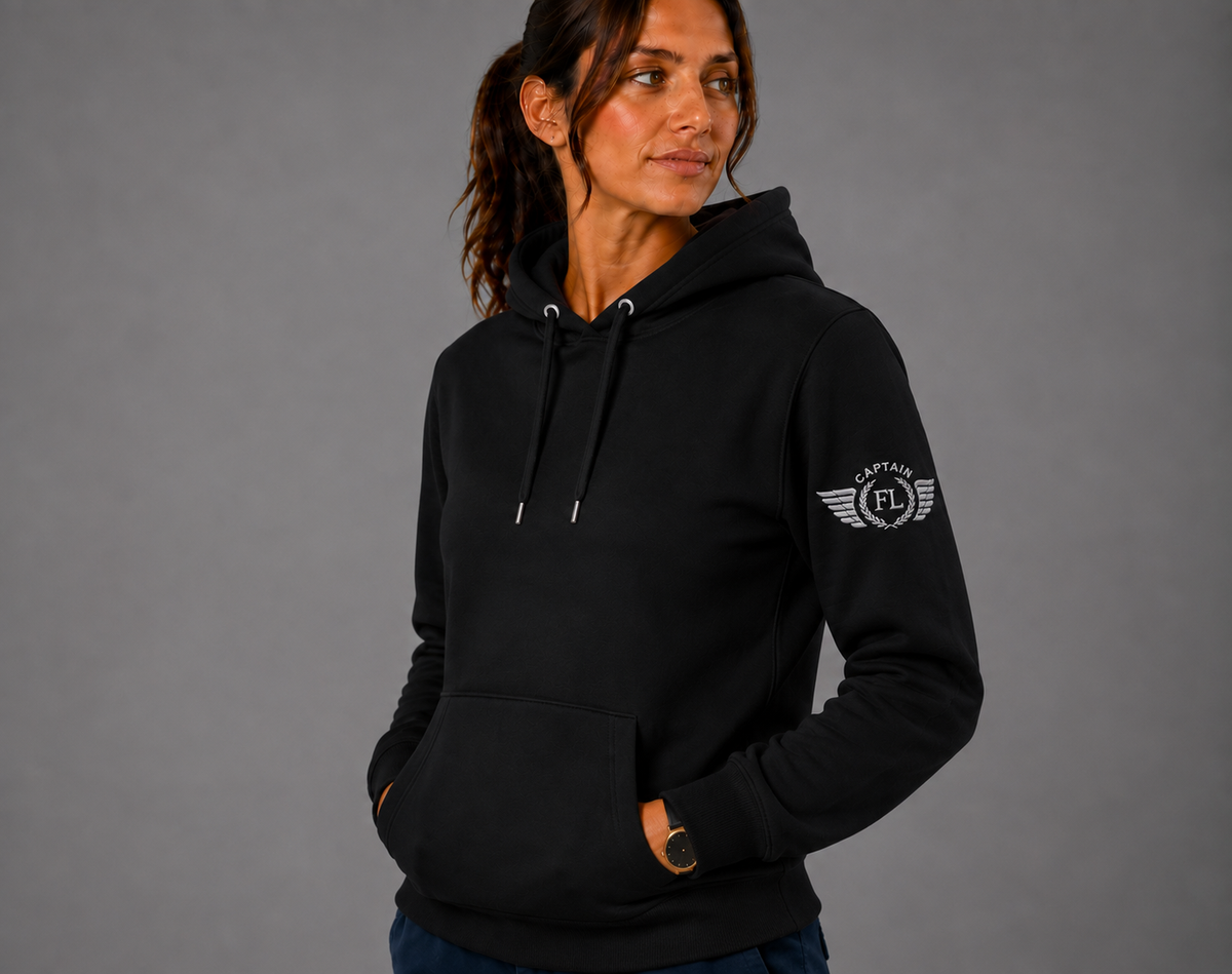 SWEAT SHIRT CAPUCHE FEMME K473  NOIR    BRODEE FLIGHT LEVEL