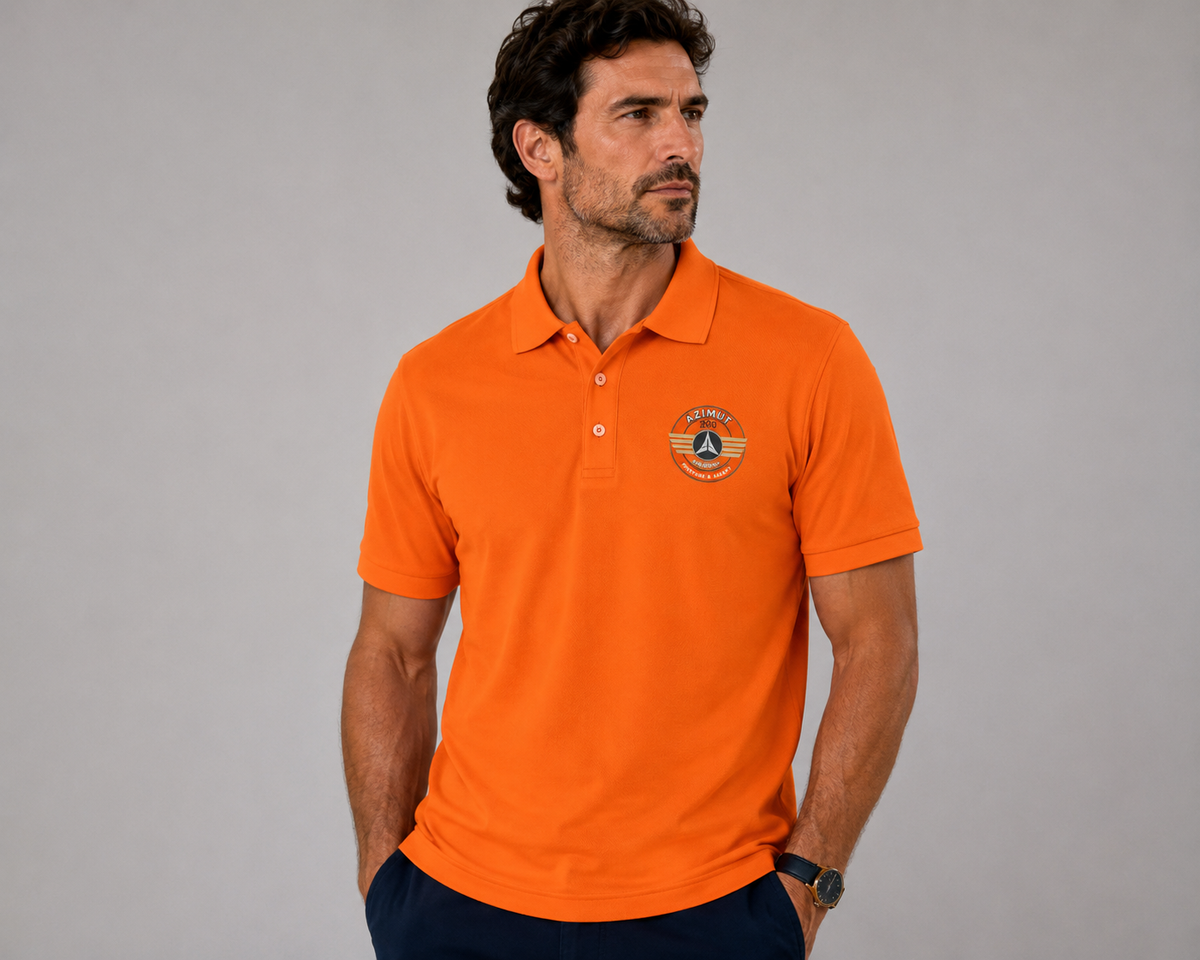 POLO HOMME MANCHE COURTE K241 BRODE AZIMUT COTE COEUR ORANGE