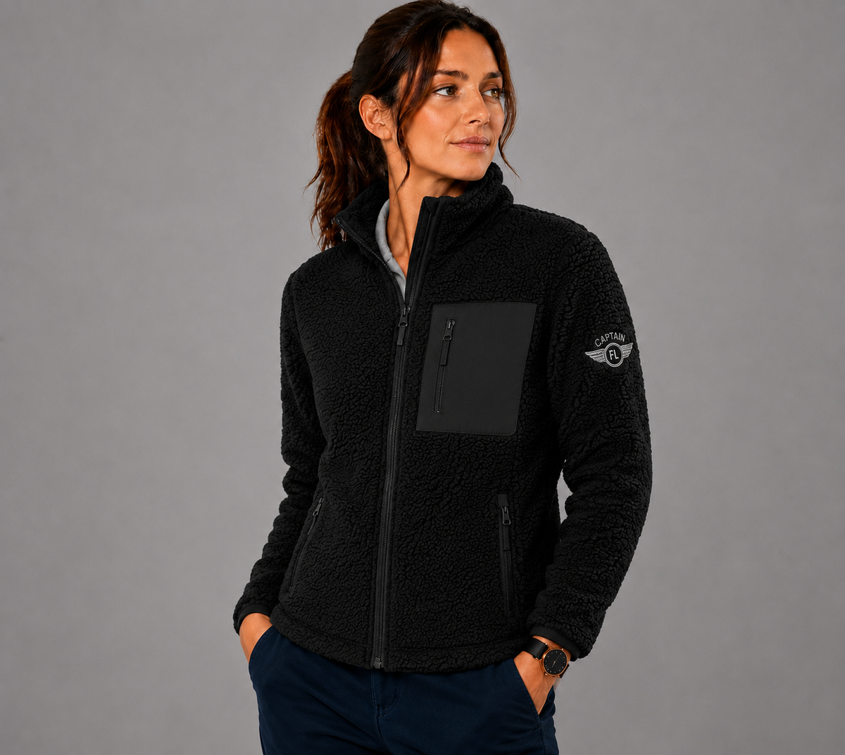 VESTE UNISEX SHERPA  NOIR  BRODE FLIGHT LEVEL