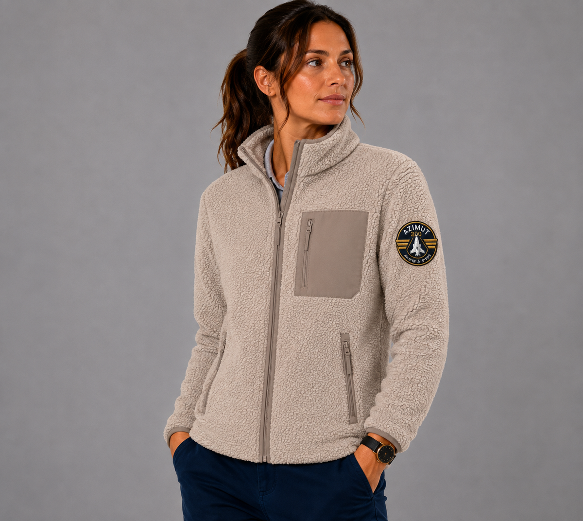 VESTE UNISEX SHERPA  BEIGE  BRODE AZIMUT