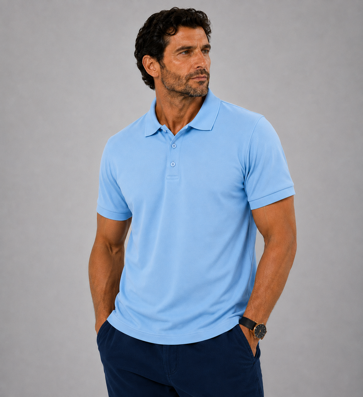 POLO HOMME MANCHE COURT CIEL