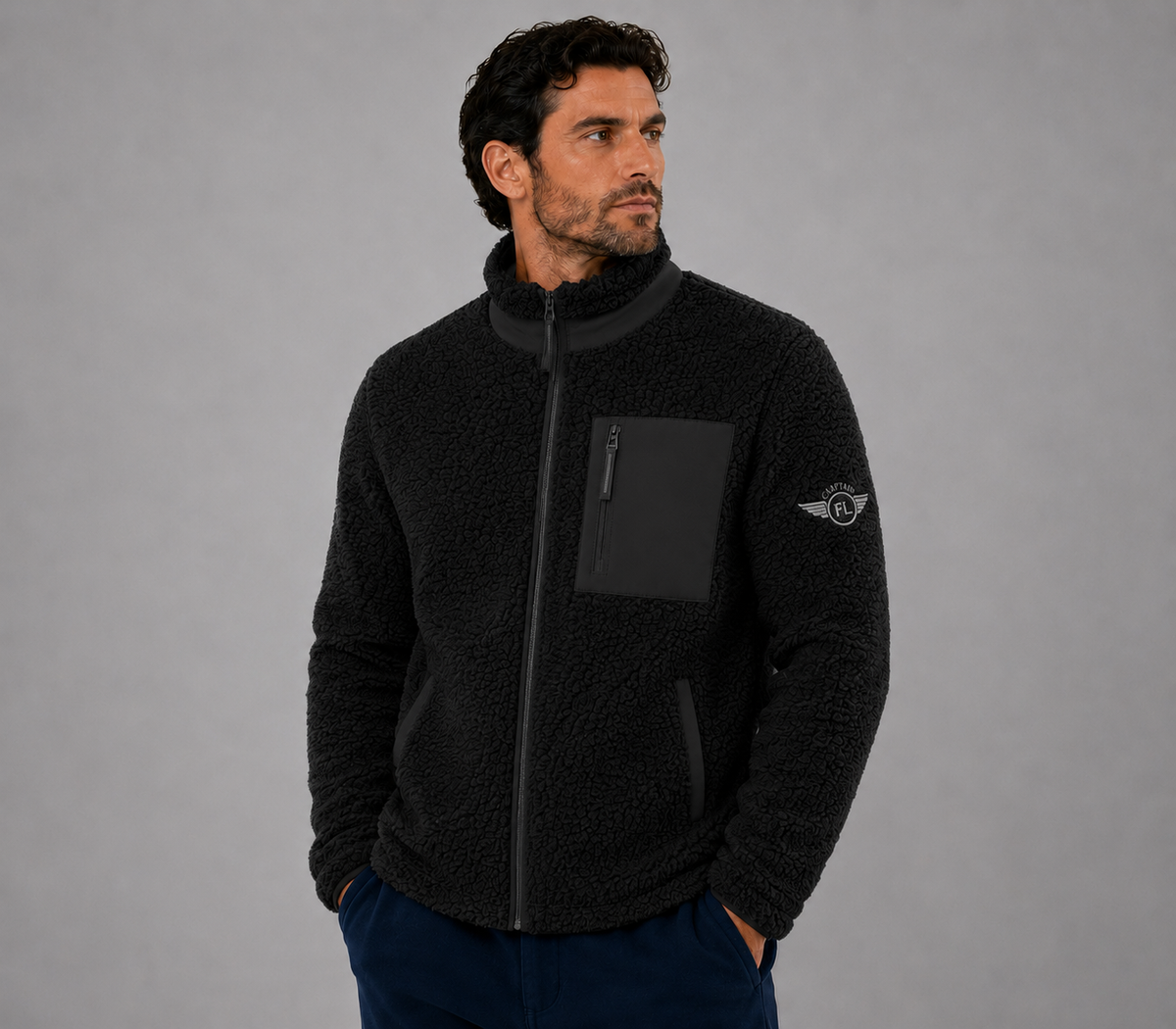 VESTE UNISEX SHERPA  NOIR  BRODE FLIGHT LEVEL